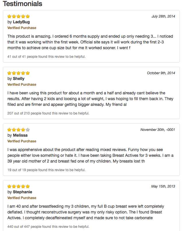 Breast Actives Users testimonials and reviews